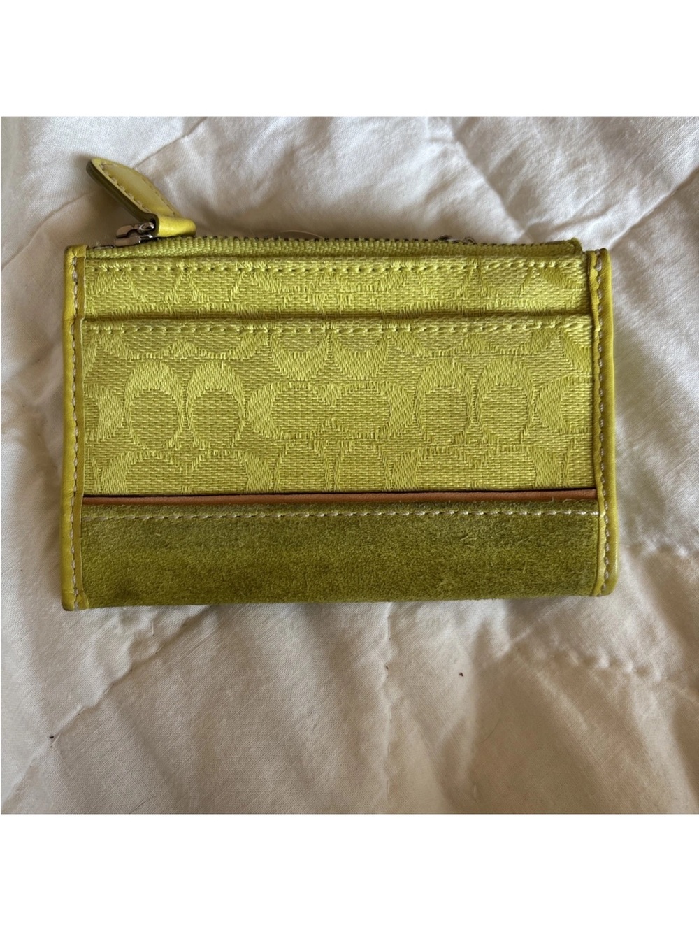 Coach Lime Green Signature Card Case with Key Ring - Picture 2 of 4